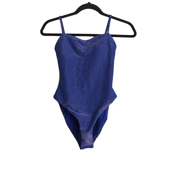 AQUA Swim Shimmer Square Neck One Piece Swimsuit Sapphire (Blue) XS New - Picture 1 of 8
